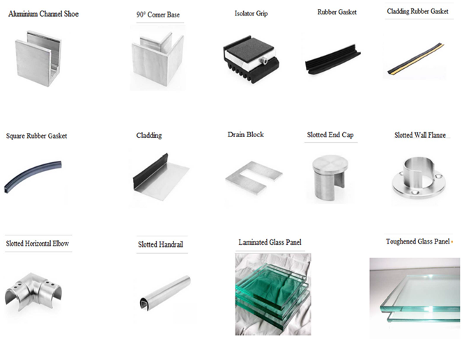 U Channel Frameless Glass Railing Apartment House Staircase / Stairwell Brushed Finish