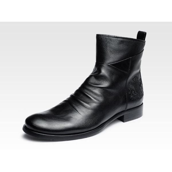 Round Toe Mens Ankle Boots Genunine Leather Casual Mens Elevator Boots