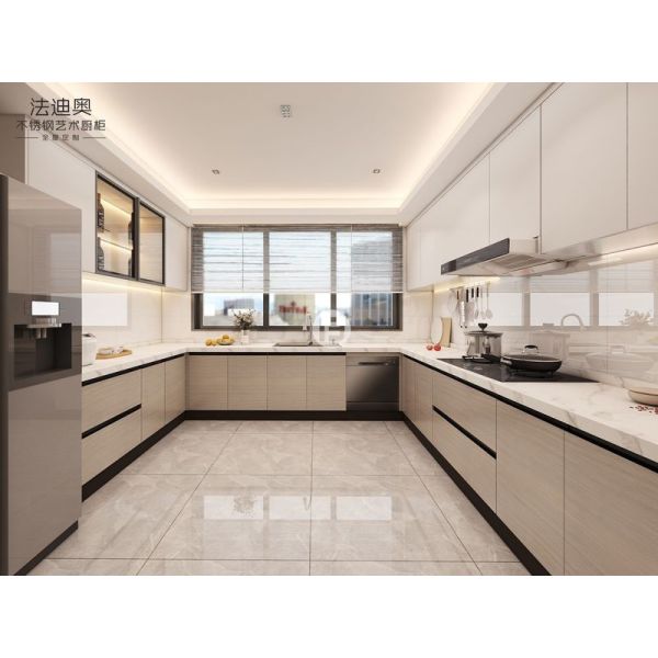 Fadior Wood Grain Dual-Zone Design Stainless Steel Kitchen Cabinet