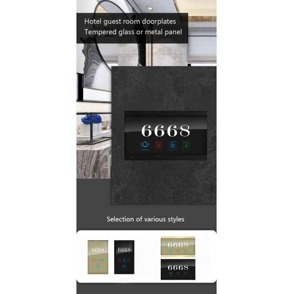 Black / Champagne Hotel Door Plate 150x250mm Size Tempered Glass Material