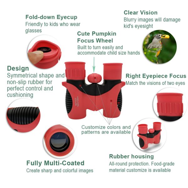 Outdoor Kids Binoculars 8x21 Mini Optical Shockproof With Strap