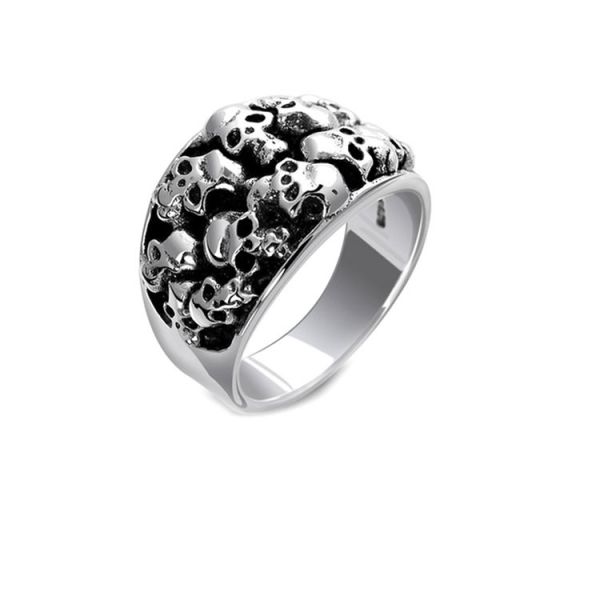 Thai Vintage Sterling Silver Skeleton Skull Men's Band Ring (R6030808)