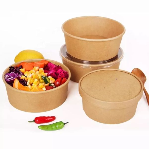 Soup Brown 16oz Kraft Paper Bowls Custom Recyclable Kraft Paper Salad Bowls