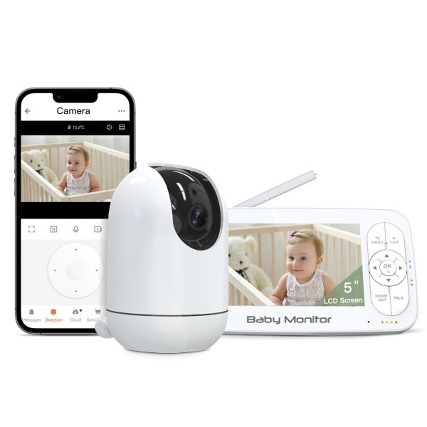 Smart WiFi Baby Monitor 1080P 5inch Split Screen with 5000mAh Battery