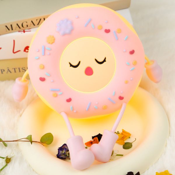 MissDonut Lamp Cute Donut Night Light Soft Silicone Lamp Kids Baby Nursery Nightlight LED Touch Light Kids Bedroom Decor