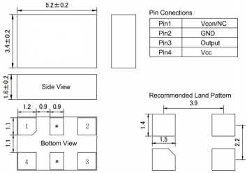 Aluminum SMD 10MHz-52MHz Frequency Range Ultra Stable Fast Warming-Up TCXO 5.2X3.4mm