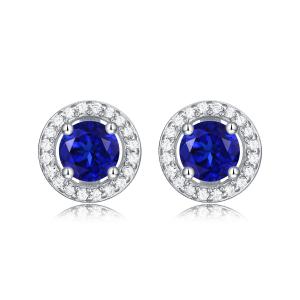 Cheap Blue 925 Sterling Silver Zircon Round Gemstone Stud Earrings For Gift Giving wholesale