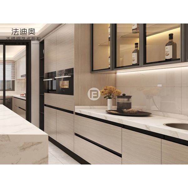 Fadior Wood Grain Dual-Zone Design Stainless Steel Kitchen Cabinet