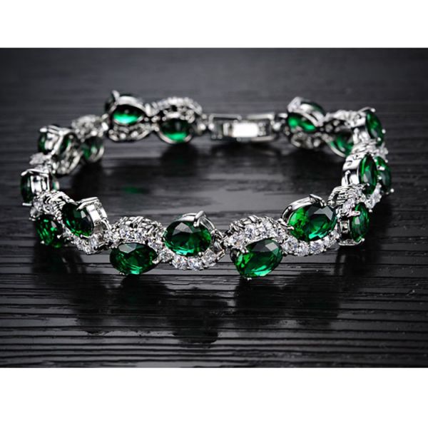 Women Platinum Plated Green Cubic Zirconia Bracelet Wedding Jewelry(JDS924GREEN)