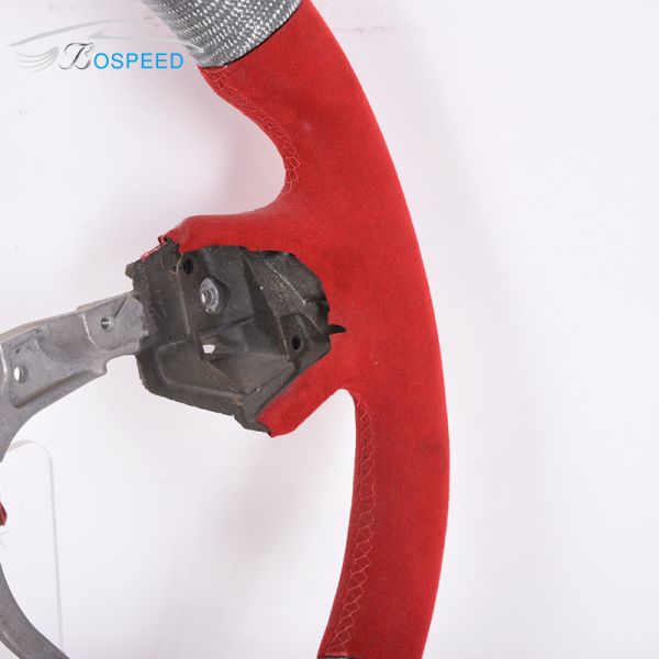 350mm Red Leather Silver Cadillac Steering Wheel Carbon Fiber Sports Car Stripe
