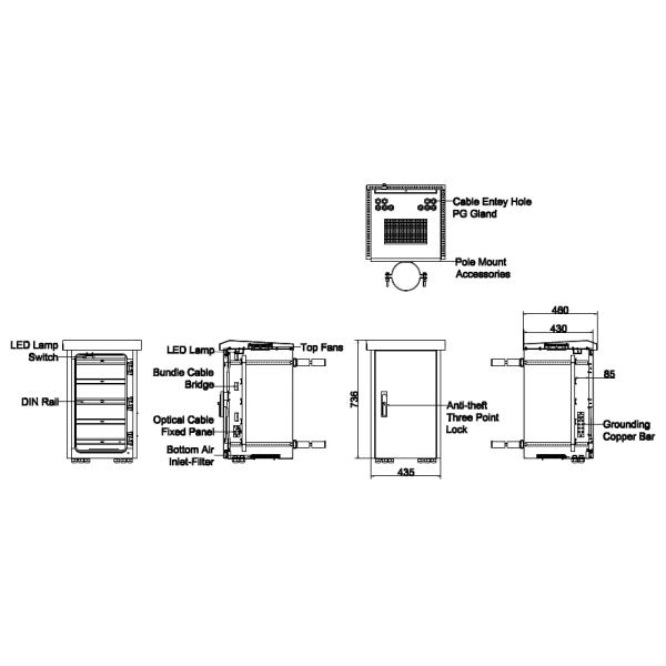 DIN Rail Outdoor Pole Mount Enclosure Three - Point Lock With Fan Cooling