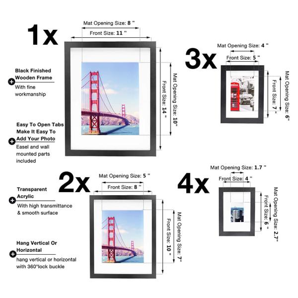 Allwel 10 Pack Wooden Custom Size Picture Frame Wall Gallery Kit