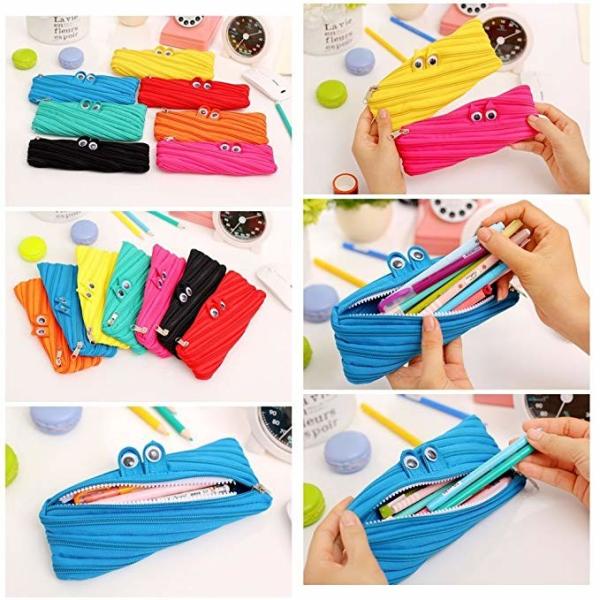 Cute Cartoon Canvas Pencil Pouch With Zipper , Big Eyes Monster Kids Pencil Bag