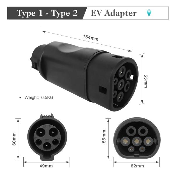 EVSE Adaptor 16A 32A Electric Vehicle Car EV Charger Connector Type 1 To Type 2 EV Adapter