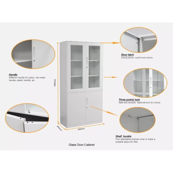 Office Steel Storage Cupboards With Two Metal Handle Two Glass Door