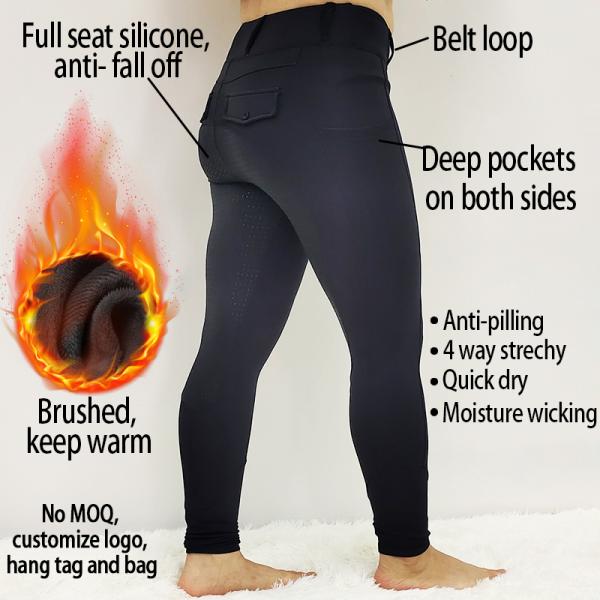 Side Pocket Horse Riding Pants Brushed Keep Warm Equestrian Riding Leggings