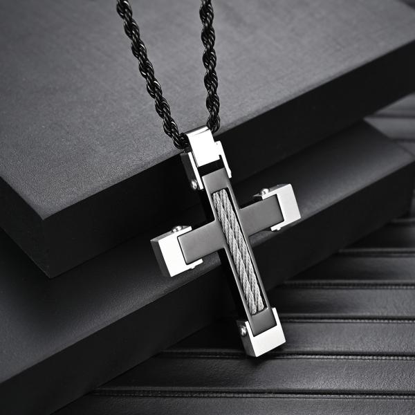 Fashion Men's Cross Design Stainless Steel Titanium Pendant Necklace Provide Mould Making And Making Service