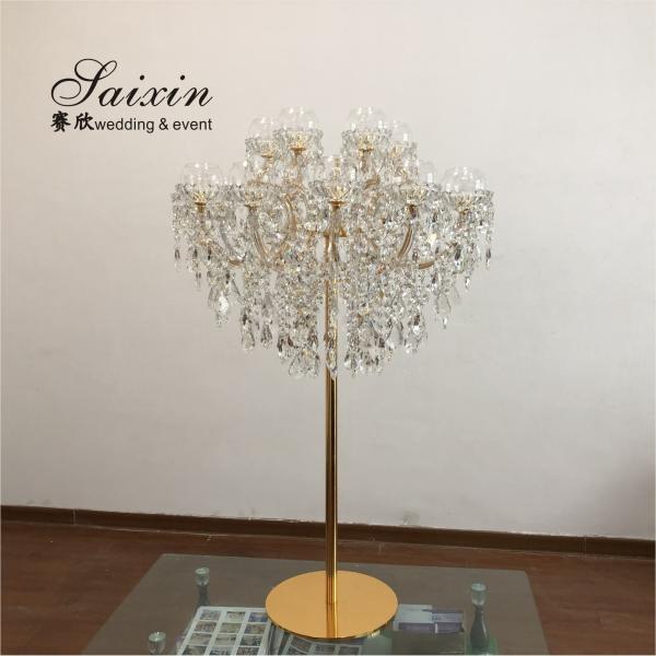 15 Arms Gold Tall Lead Crystal Candelabras Centerpieces Beaded For Wedding Table