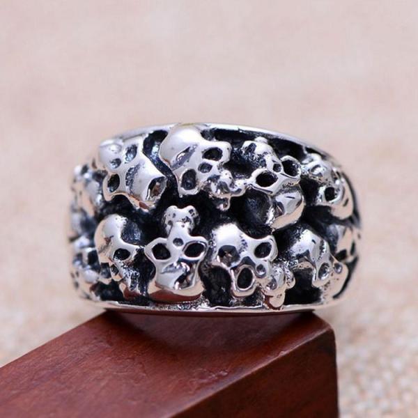 Thai Vintage Sterling Silver Skeleton Skull Men's Band Ring (R6030808)