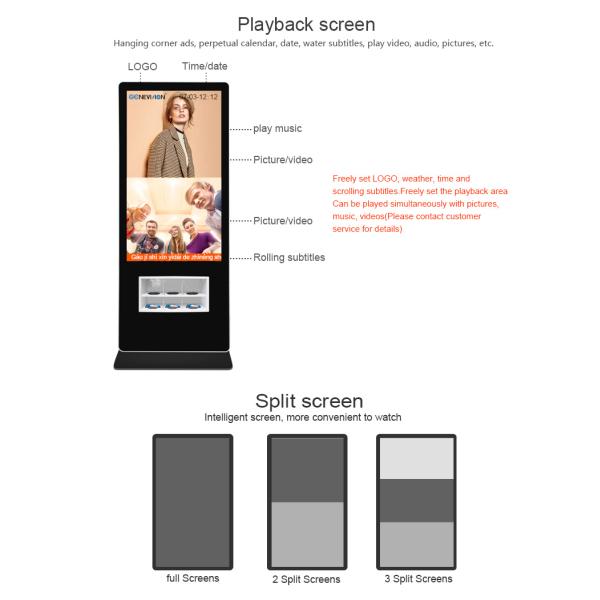 43/55 Inch Advertising Digital Signage Floor Stand With Wireless Charging Station