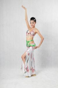 Cheap Elegant Floral Halter Neck Metallic Bras & Skirt with Green Waistband Belly Dancing Clothes wholesale