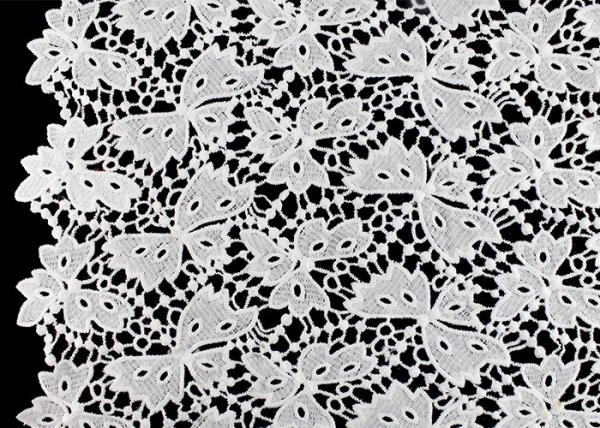 Quality Floral Schiffli Guipure Water Soluble Lace Fabric With Poly Milky Silk By SGS for sale
