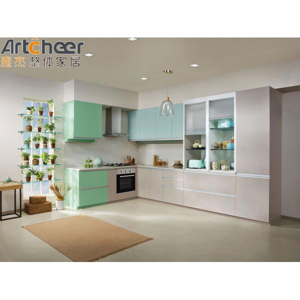 Modular Kitchen Cabinets with Laminated Bullnose Countertop Edging in Australian White