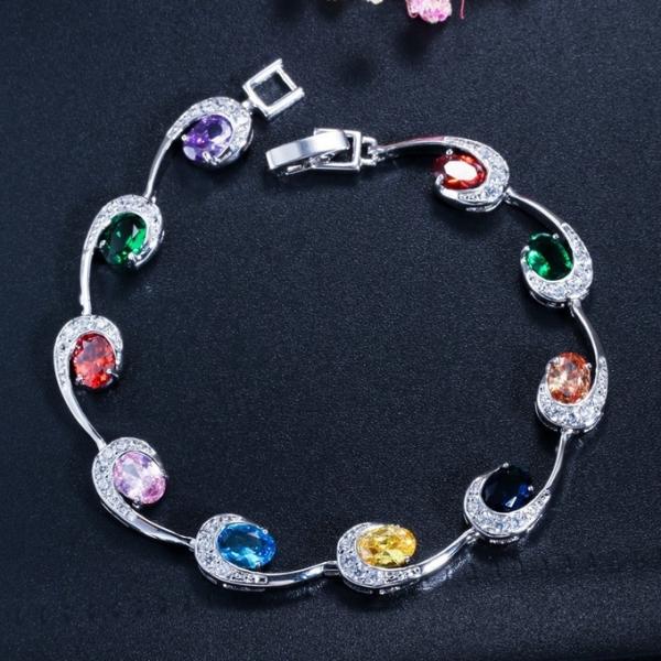 Lovely Women Four Round Bracelet Red CZ Stone Bracelet Setting Crystal Fashion Tennis Bracelet for Wedding Gift