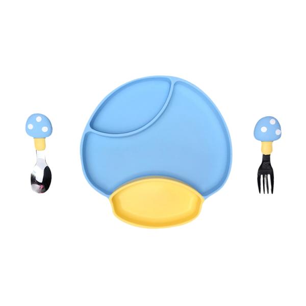 Safety Durable Silicone Baby Tray Feeding Plate With Spoon And Fork