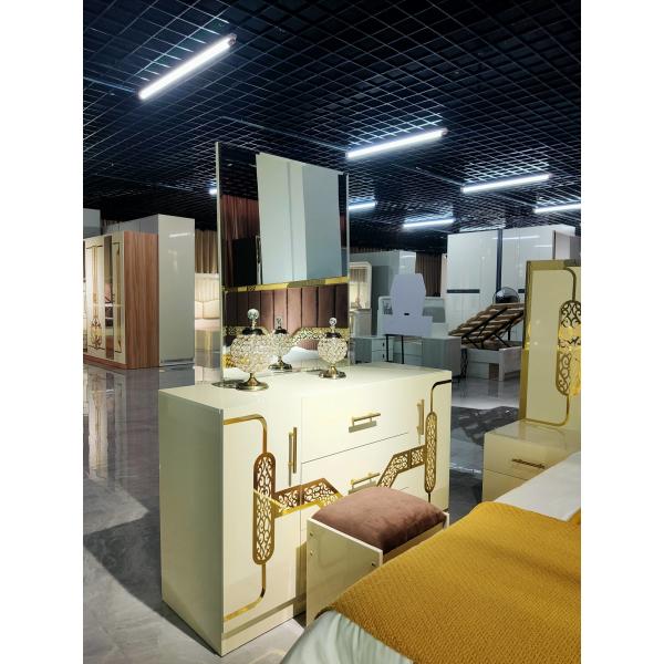 Modern Bedroom Sets Furniture MDF Glass with Gold Side Table Night Lamps