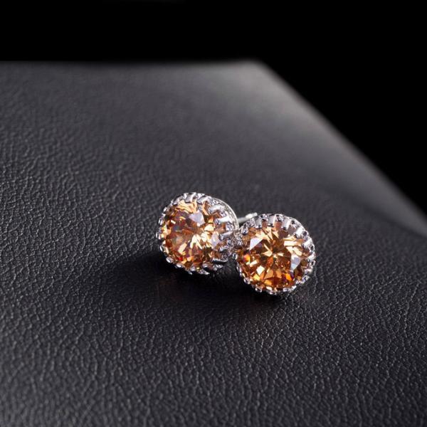 Women Fashion CZ Bling Iced Cubic Zirconia Silver Jewelry Gold Plated CZ Round shape Stud Earrings jewelry set