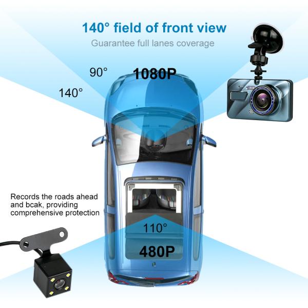4inch WDR Motion Activated Dashcam Car Dashboard Camera With GPS Dual Lens