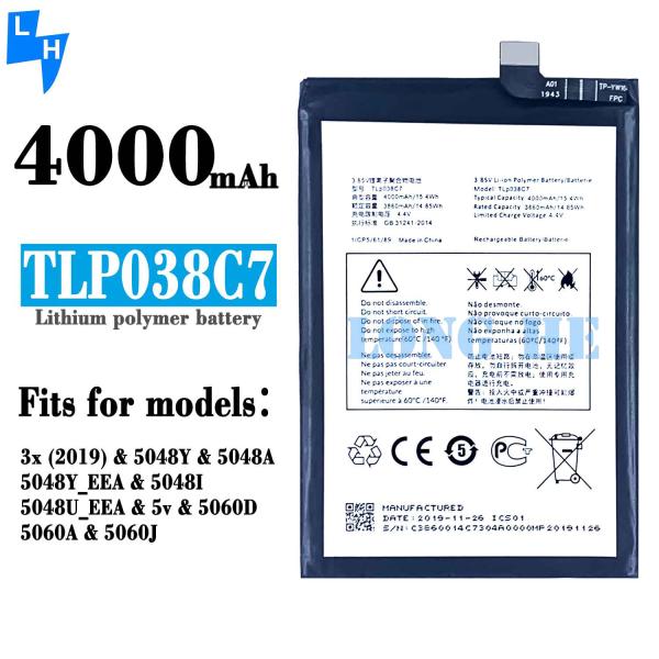 4000mAh 3.85V Lithium Polymer Battery TLP038C7 for Alcatel 5V OT-5060A OT-5060D Durable