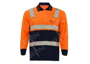 China 65% Polyester 35% Cotton Mens Work Polo Shirts / Long Sleeve Workwear Orange on sale