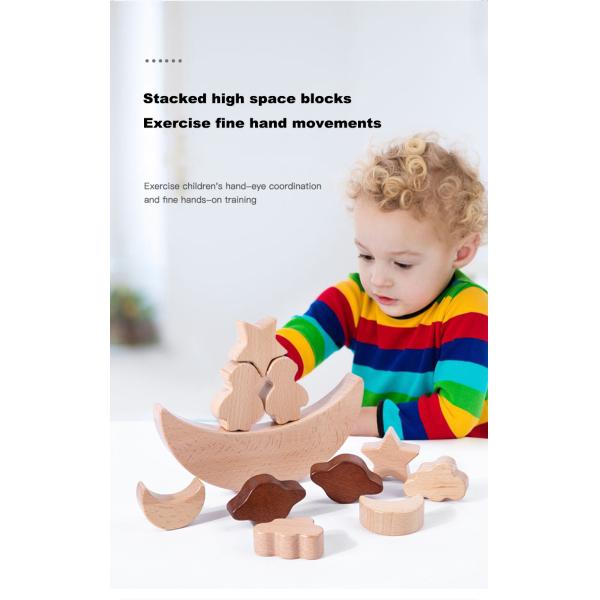 Montessori Children's Educational Toys Wooden Blocks Stars Moon Stacked Blocks Wooden Toy Diy Baby Balance Training Cons