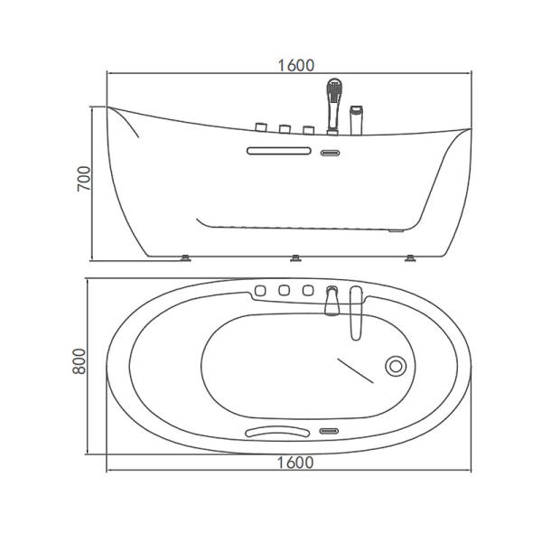 ARROW N6W1622TQ Freestanding Soaking Bathtubs Oval Acrylic 150L Capacity