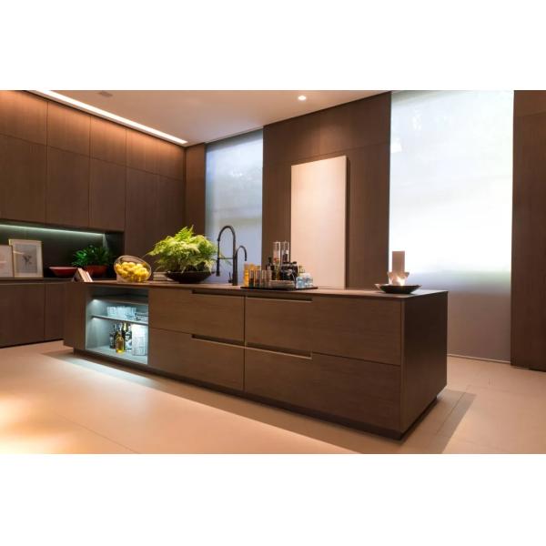 Luxury Simple House Furniture , Black Veneer Waterproof Kitchen Cabinet