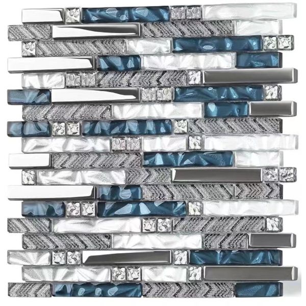 Interior Design Mixed Long Hexagon Volakas Glass Mosaic Tile and Crystal Diamond Glass Mosaic Backsplash Tile