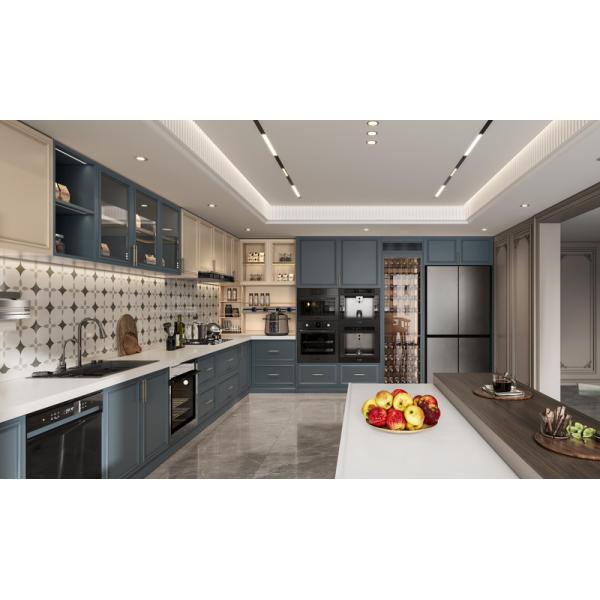 Versatile French Style Kitchen Cabinet With Indigo Blue And Cream Contrasting Design