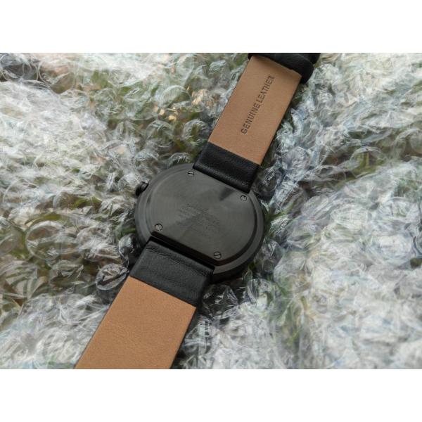 Round case IP black burshed japanse quartz wrist watch with leather strap