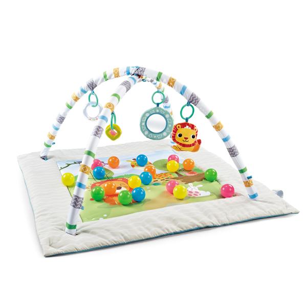 Activity Play Mat & Ball Pit, with High Contrast Toys & Self-Discovery Mirror & Tummy Time Pillow for Sensory and Motor