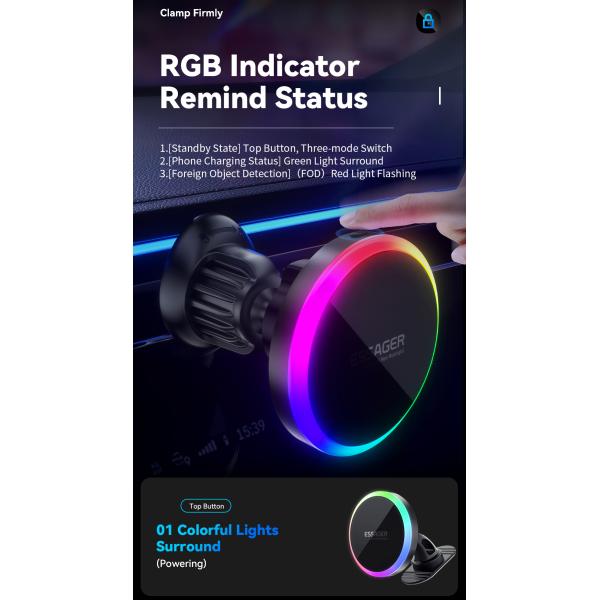 15W Wireless Charging Magnetic Car Phone Holder Essager ACPH004