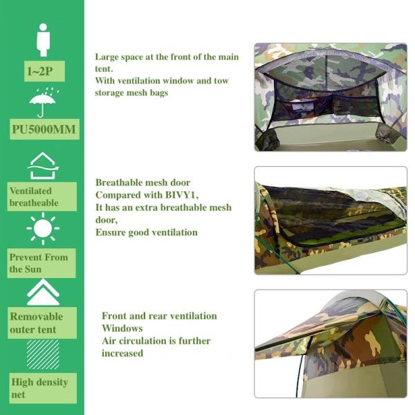 230*60*35CM Outdoor Camping Tents Portable Camo Tunnel Tent for 1-2 People Waterproof and Easy to Carry