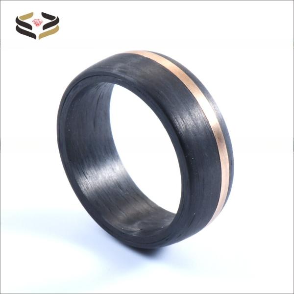 Carbon Fiber Rose Gold Circle Inlay Men's Wedding Band Black 8mm for Engagement