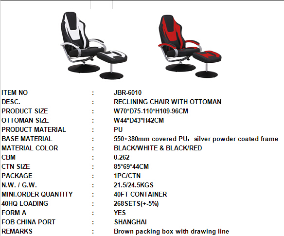 Black & Red Vinyl Recliner Home Office Desk Chair With Ottoman / Adjustable Computer Chair