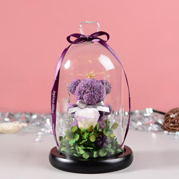 Wholesale Price Rose bear preserved roses in glass dome rose bear for lover