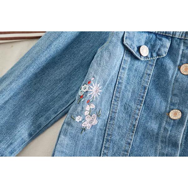 Polyester 43in Children'S Play Clothing Button Up Top Long Sleeve Embroidered Denim Jacket