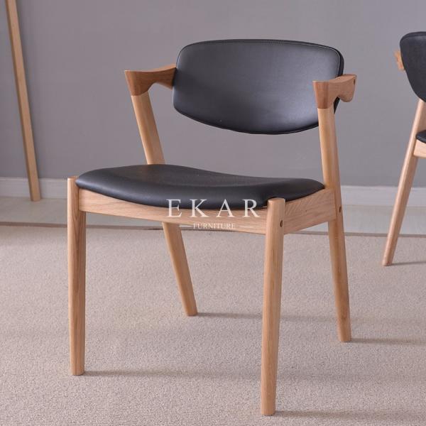 For Home Hotel Furniture Black Leather Wooden Wood Chair Restaurant Dining