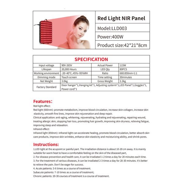 400w Portable Led Red Light Therapy Product For Home Facial Treatment