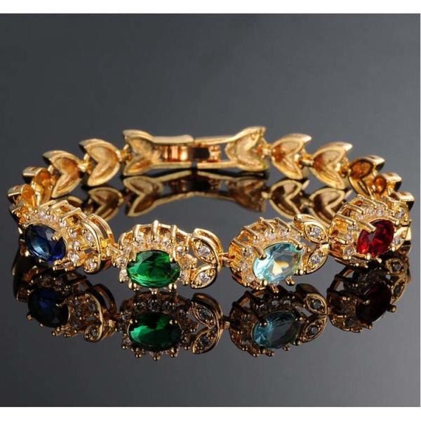 Mix Colour Crystal Women's Tennis Bracelet 18k Gold Plated Gorgeous Wedding Jewelry (JKS439)